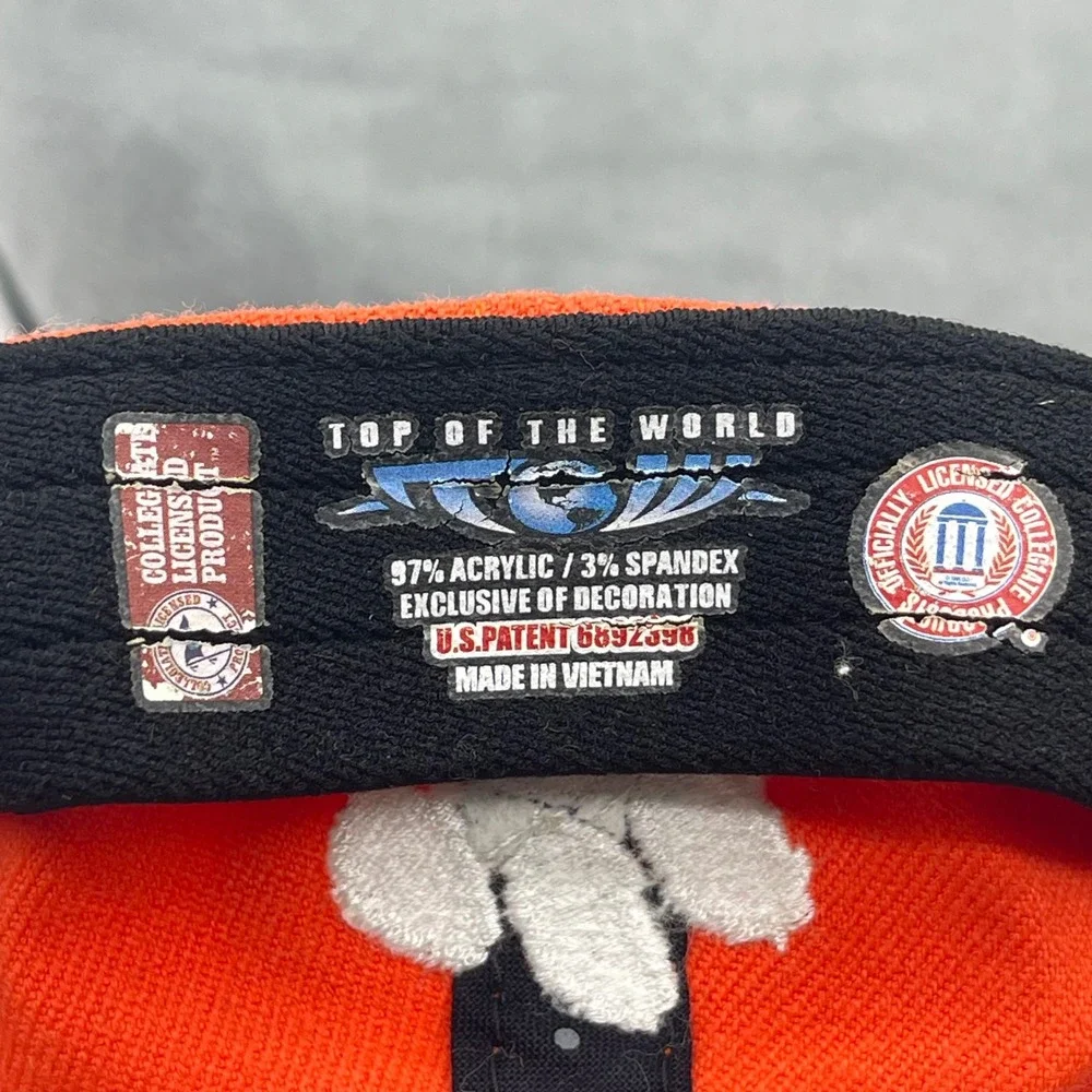 Top of the World Clemson Tigers One-Fit Orange Plaid C Logo Stretch Hat OSFA Cap